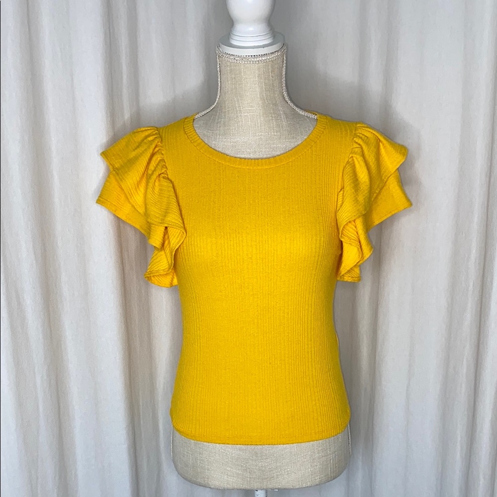 ZARA Yellow Ruffle Sleeve Top
